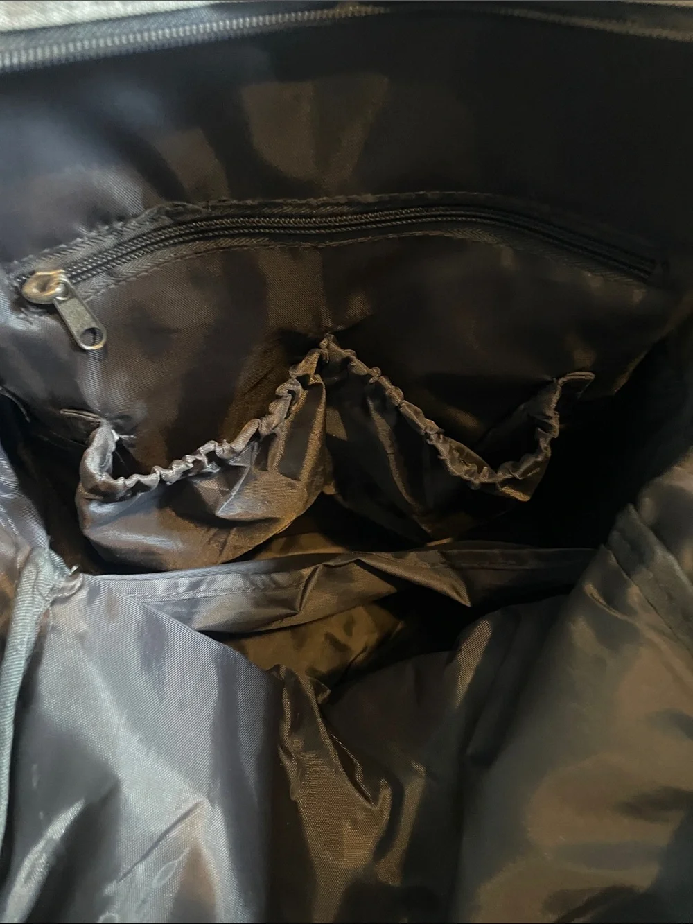 Eddie Bauer Two-Tone Gray and Light Gray Canvas diaper bag with Tan Accents